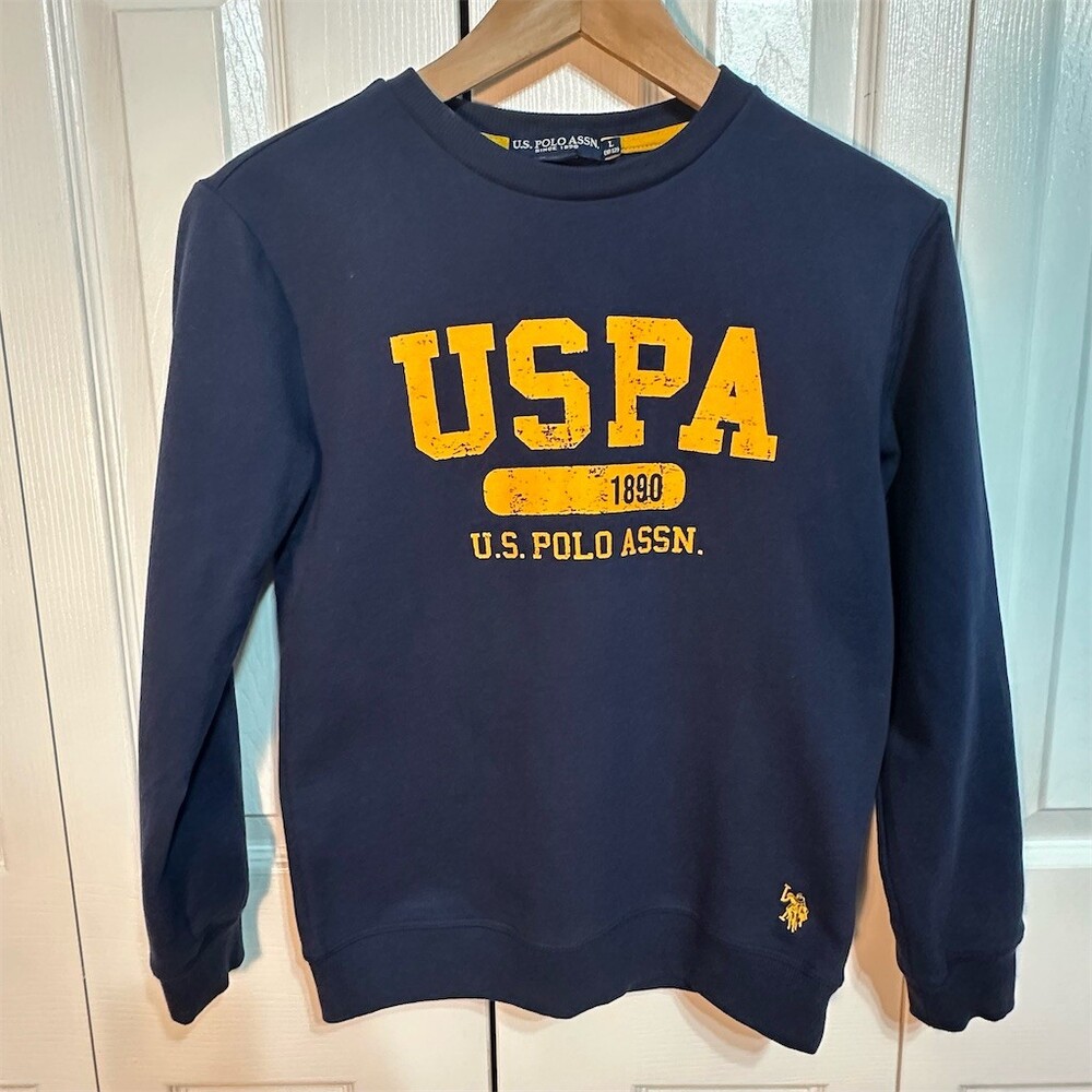 U.S. Polo Assn. tshirt Boys L (10-12) Navy Blue Crewneck Logo Pullover
